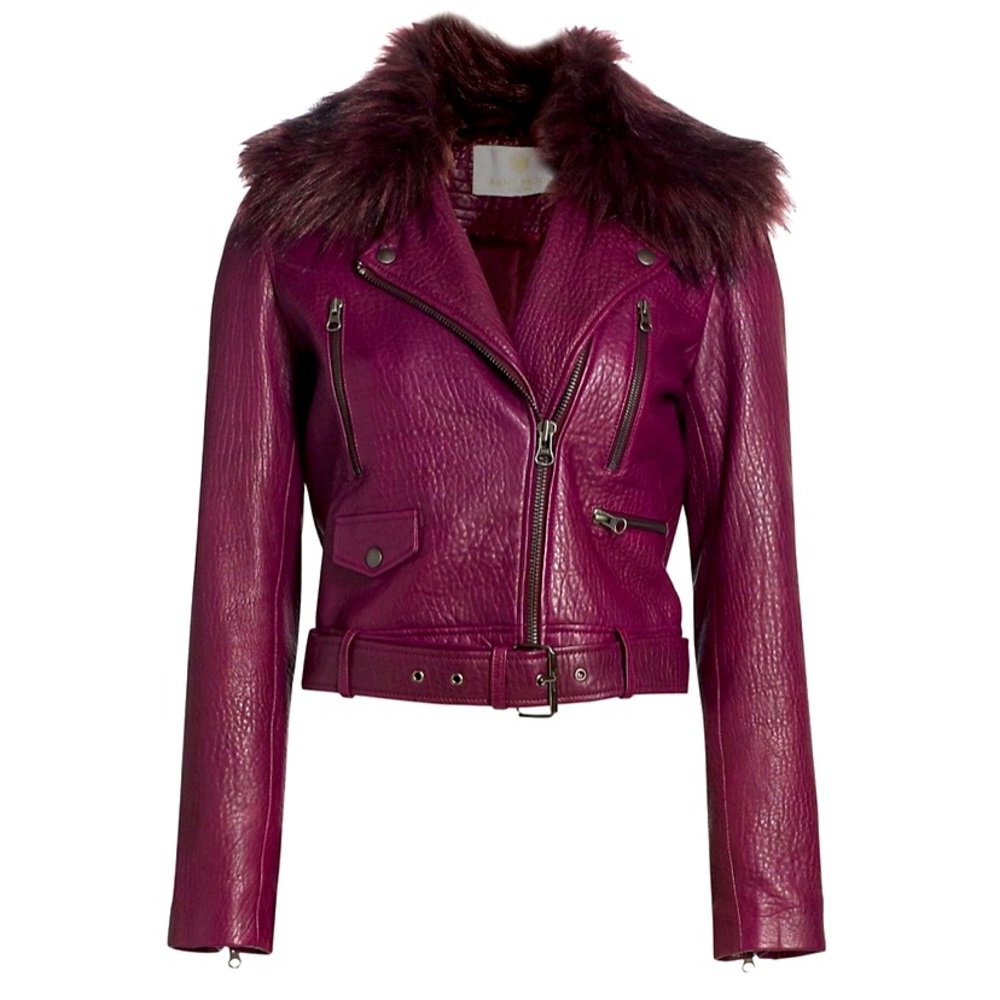 Maguire Faux-Fur Collar Silk Moto Jacket